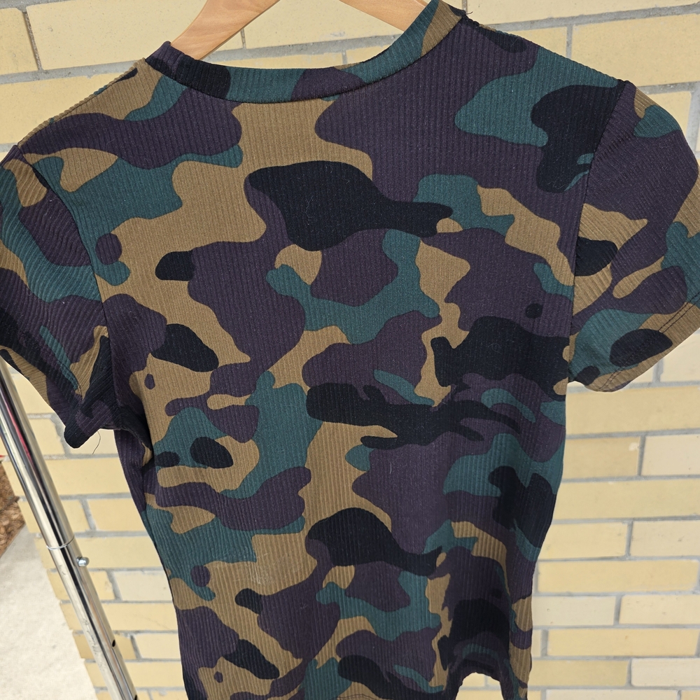 Camo Print Ribbed T-Shirt
